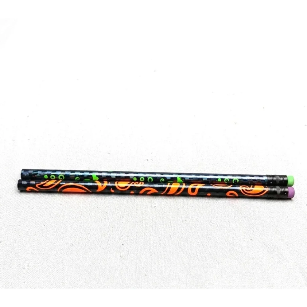 VTG 90s Holographic Neon Pencils Lot of‎ 2 Blue Orange Green Seahorse Flame USA